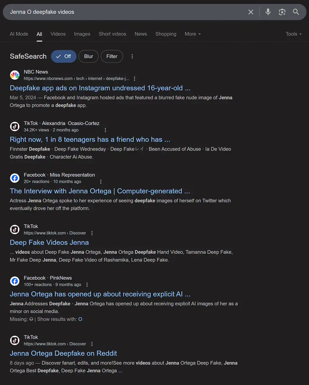 test 1 Censored Deepfake Search Results